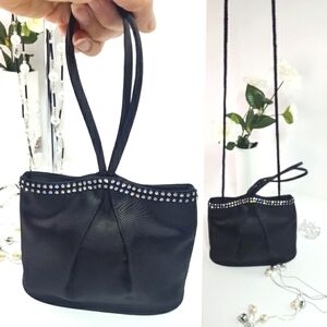 90's UNIPEL💋Black Silky Small Evening Clutch|HandBag|Wristlet|Shoulder Bag